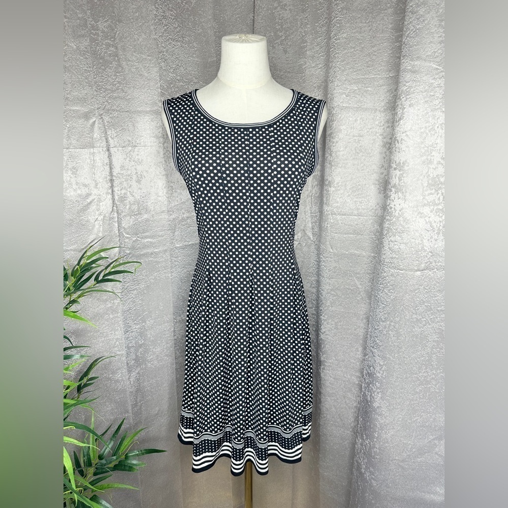 Max Studio Women’s Polka Dot Sleeveless A-Line Midi Dress Black & White Sz S